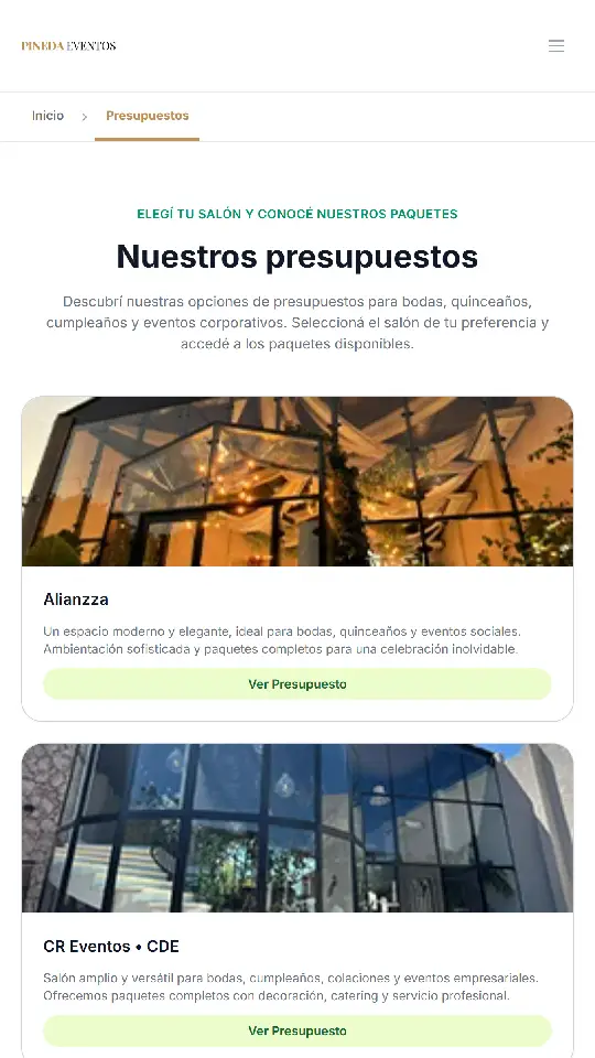Sitio web de Pineda en celular